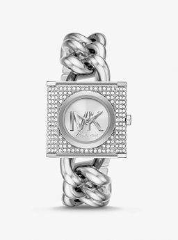 Mini Lock Pavé Silver-Tone Chain Watch