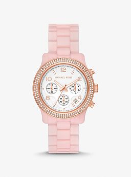Runway Pavé Rose Gold-Tone and Blush Acetate Watch