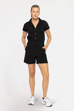 COLLARED COTTON BLEND BUTTON-FRONT Black