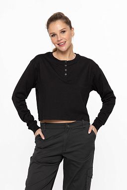 Organic Cotton Chic Crew Neck Henley Black