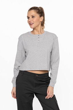 Organic Cotton Chic Crew Neck Henley Heather grey